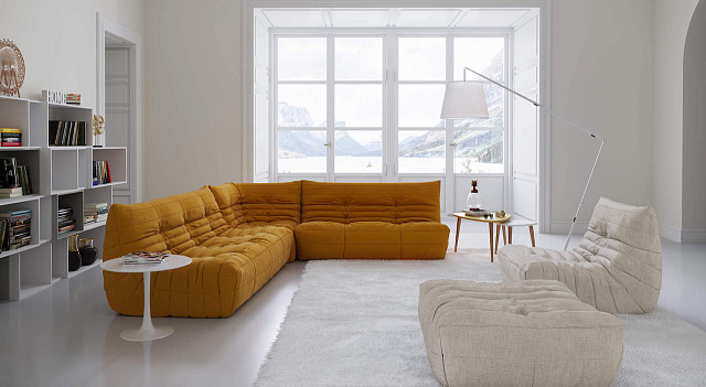 Угловой диван в интерьере гостиной-26, диван и кресло Француз